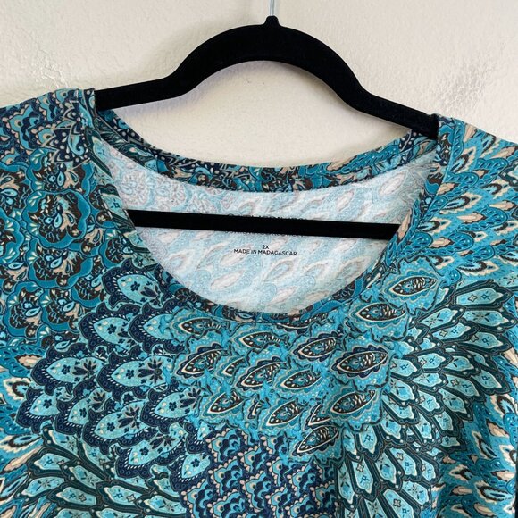 Catherines Womens Plus 2X Suprema Collection Teal Paisley Tunic Top 3/4 Sleeve - Picture 8 of 10